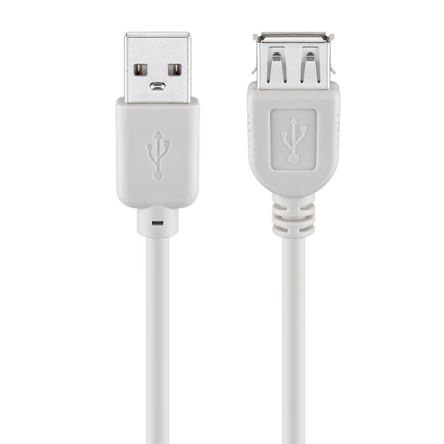 USB 2.0 verlengkabel - Male USB A naar female USB A - 5 meter - Grijs