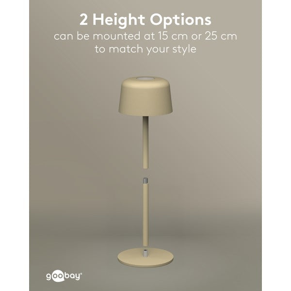 Draadloze LED-Tafellamp – 25 cm – Warm Wit – 3 Helderheidsstanden – Beige