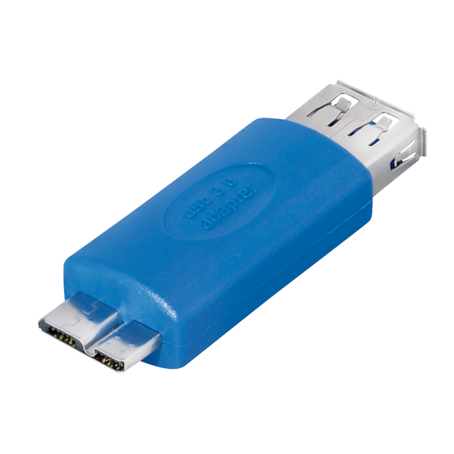 USB adapter - USB Micro  (m) naar USB-A (v)- USB OTG (On-The-Go) - USB 3.0 - Tot 0,9A - Blauw