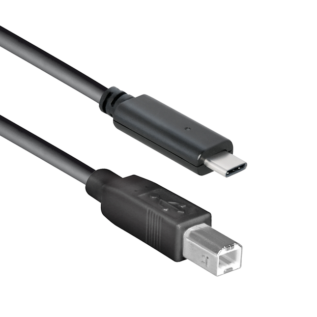 USB-C naar USB-B kabel - USB2.0 - Tot 2A - 1 meter - Zwart