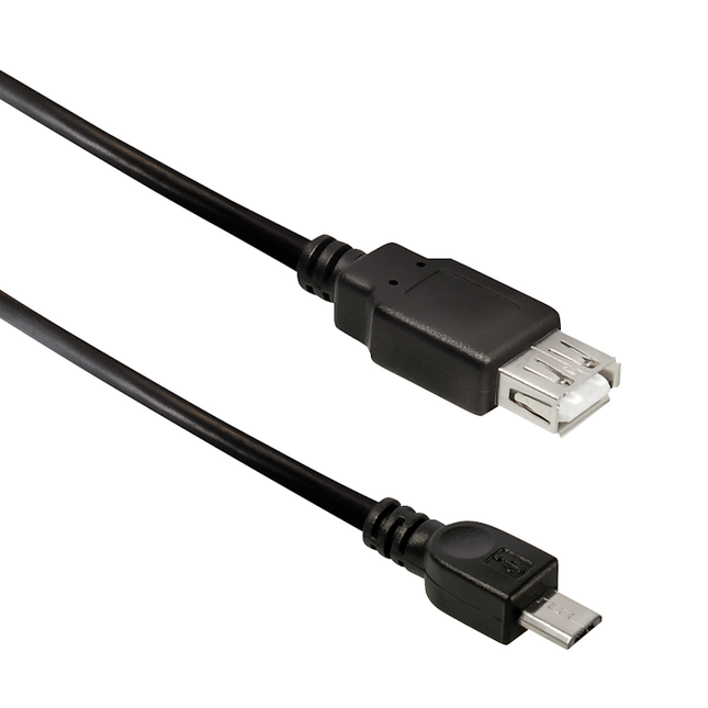Micro-USB naar female USB A verloopkabel - Zwart - USB On The Go