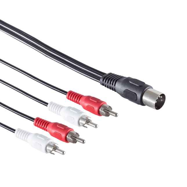 DIN-kabel met een 5-pins stekker naar 4 RCA-stekkers - 1,5 meter - Zwart