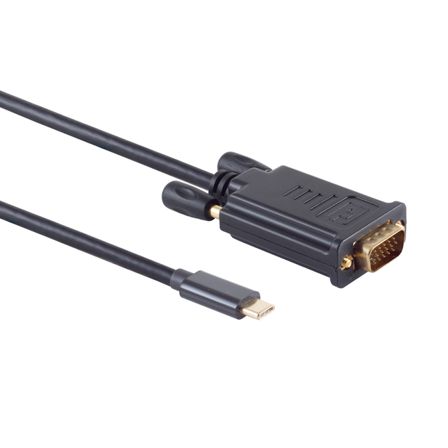 USB-C naar VGA kabel - DP Alt mode (1920x120) - 3 meter - Zwart - Gold-plated