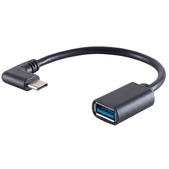 USB C naar female USB A adapter haaks - Zwart - USB On The Go - USB 3.0