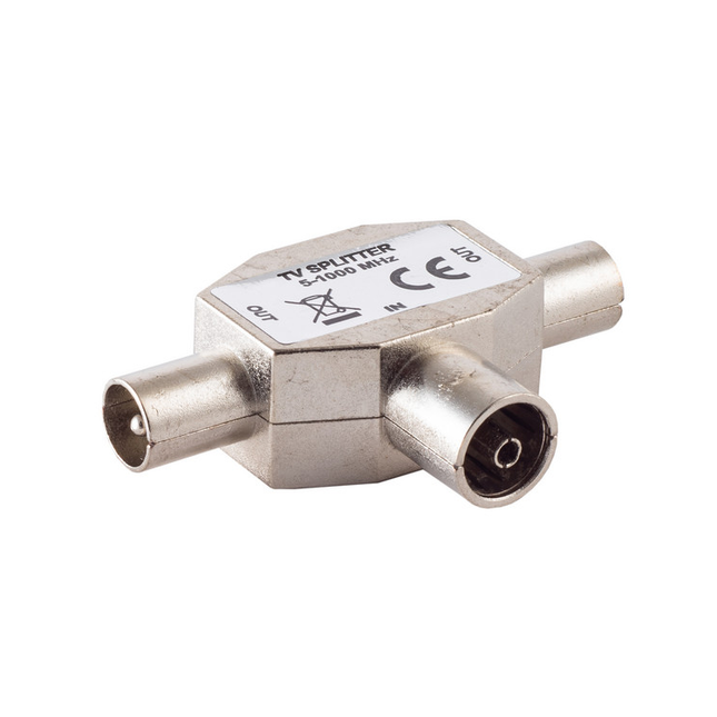 TV Splitter – T-splitter 2x mannelijk , 1x vrouwelijk – Metaal – 5-1000 MHz