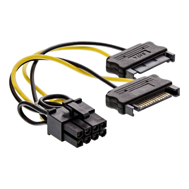 8-pins PCI-express naar 2x female SATA voeding verloopkabel - 15cm