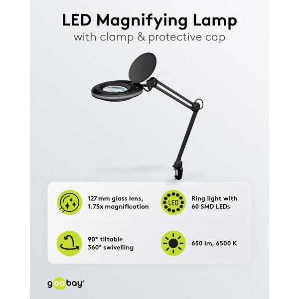 LED-Loeplamp met Tafelklem – 8 W – 1,75x Vergroting – Zwart