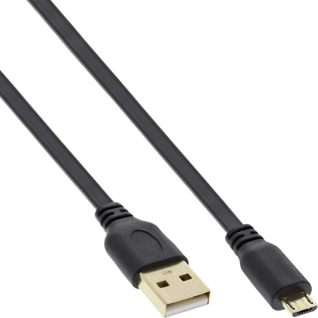 USB-A naar Micro-USB kabel verguld - 5 meter - USB 2.0 - Zwart - platte kabel