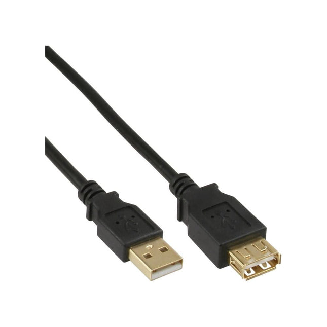 USB 2.0 verlengkabel Verguld - Male USB A naar female USB A - 50 cm - Zwart, plat snoer