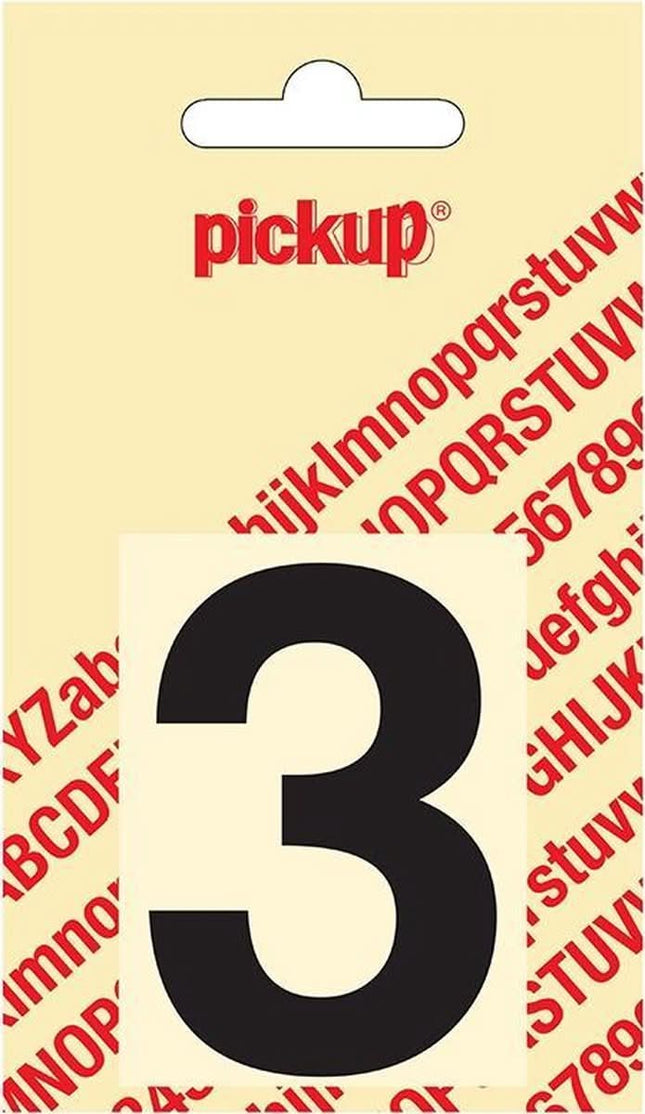 PickUp sticker - Plakcijfer nummer 3 - Helvetica - Zwart - 60 mm