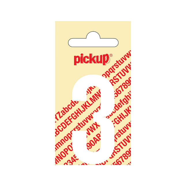 PickUp sticker - Plakcijfer 3 - Nobel - Wit - 60 mm