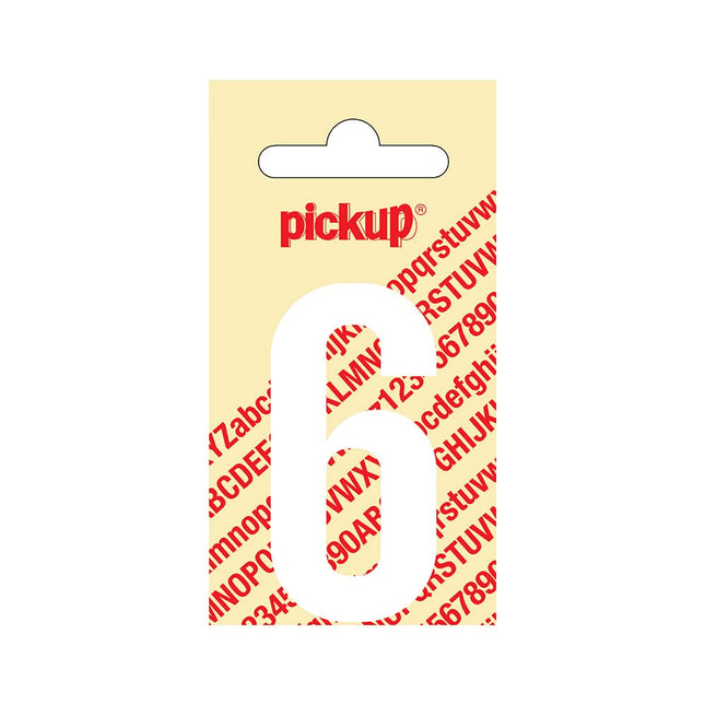 PickUp sticker - Plakcijfer 6 - Nobel - Wit - 60 mm