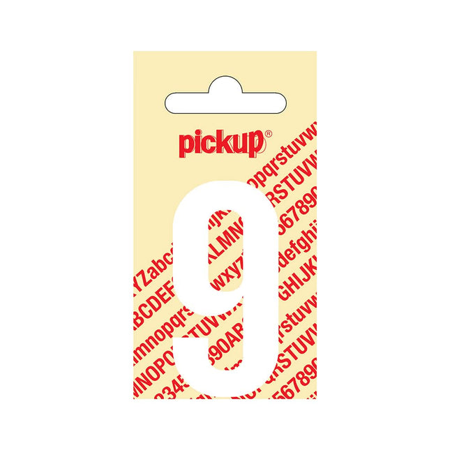 PickUp sticker - Plakcijfer 9 - Nobel - Wit - 60 mm