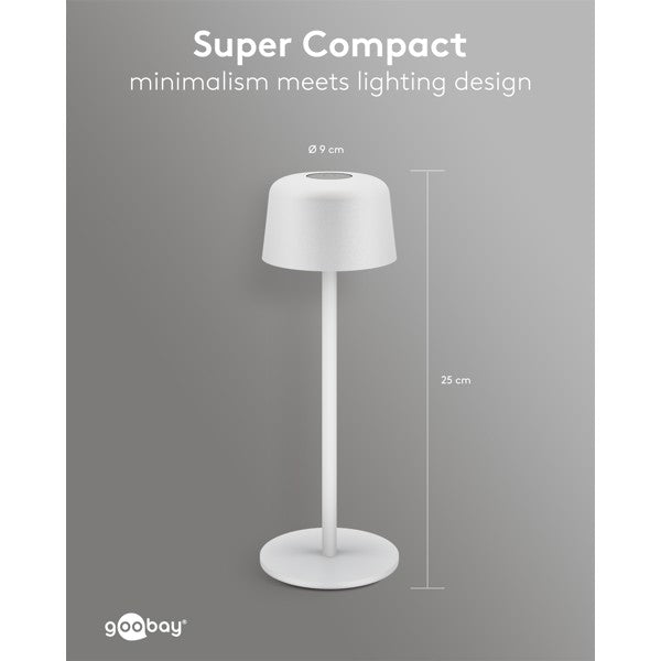 Draadloze LED-Tafellamp – 25 cm – Warm Wit – 3 Helderheidsstanden – Wit