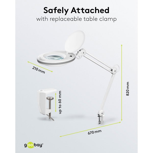 LED-Loeplamp met Tafelklem – 8 W – 1,75x Vergroting – Wit