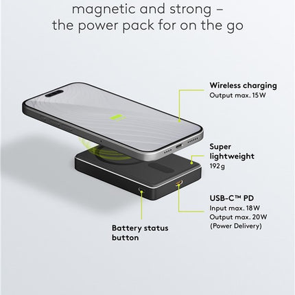 10.000 mAh powerbank  - Draadloos laden - 1x USB-C - Magsafe + Qi - Met PD