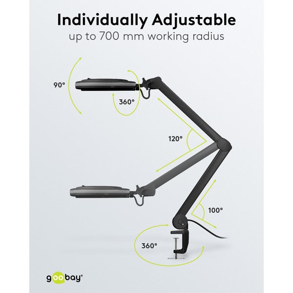 LED-Loeplamp met Klem – Dimbaar – 9 W – Kristalglas – 1,75x Vergroting – Zwart