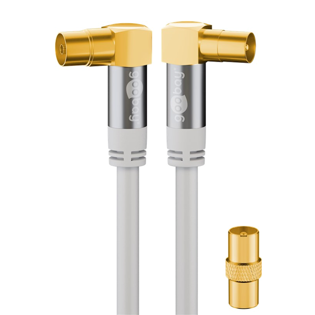 Goobay coaxkabel - 1 meter - 4-voudig afgeschermd - Coax (IEC) mannelijk naar vrouwelijk - 100% koper - Wit - 2 x haaks
