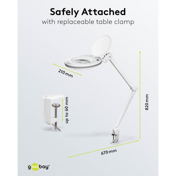 LED-Loeplamp met Tafelklem – Kristalglazen Lens – 8 W – 1,75x Vergroting – Wit