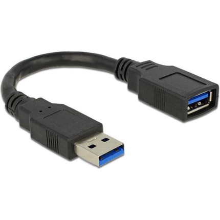 USB A  (volledig bedekt) naar USB A verlengkabel - USB 3.0 - Zwart - 15 cm