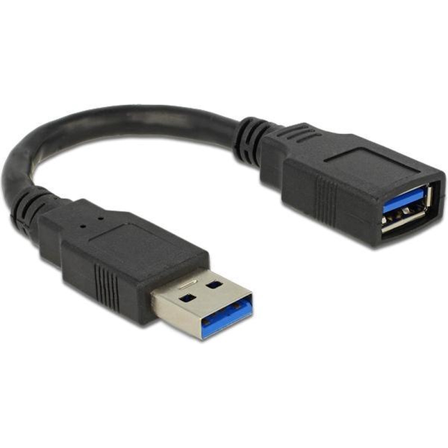 USB A  (volledig bedekt) naar USB A verlengkabel - USB 3.0 - Zwart - 15 cm