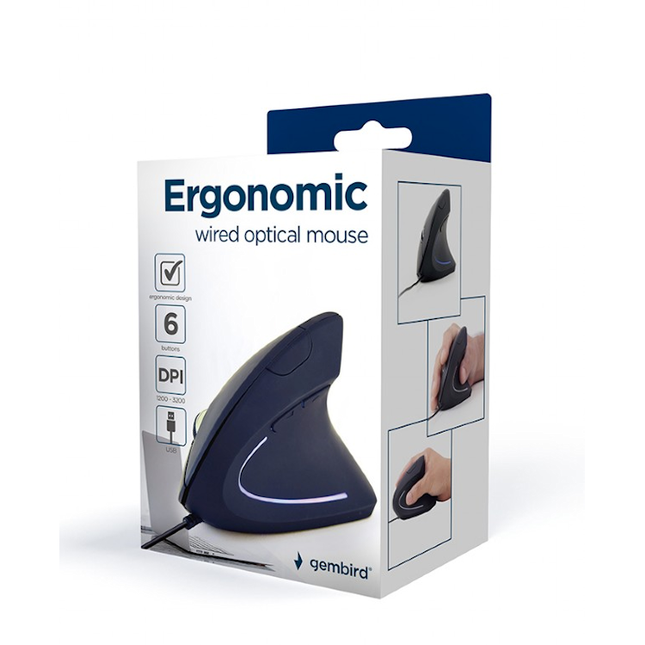 Ergonomische Bedrade USB-Muis – 6 Knoppen – 1200–3200 DPI – Rechtshandig - 1,35 meter