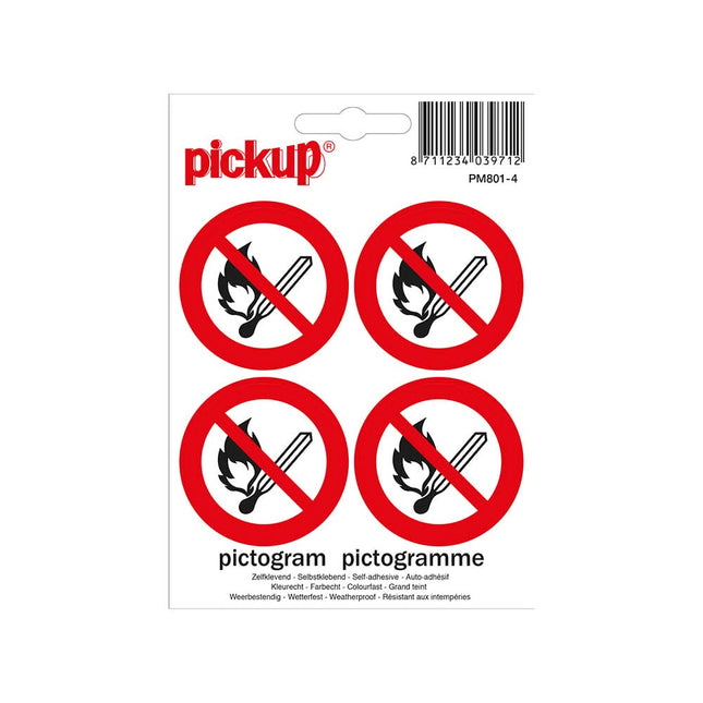 PickUp Sticker - vuur en open vlam verboden - 4 op 1- 4,7 cm