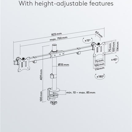 Goobay bureau monitorarm - 2 monitoren - Tot 32 inch / 9 KG per stuk