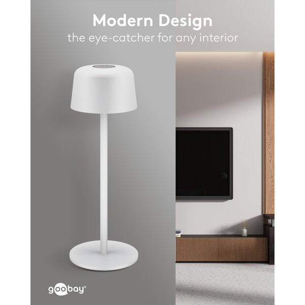 Draadloze LED-Tafellamp – 25 cm – Warm Wit – 3 Helderheidsstanden – Wit
