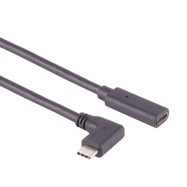 USB-C verlengkabel - USB 3.2 Gen 2 - Haaks - 1 meter - PD 100 watt - Zwart