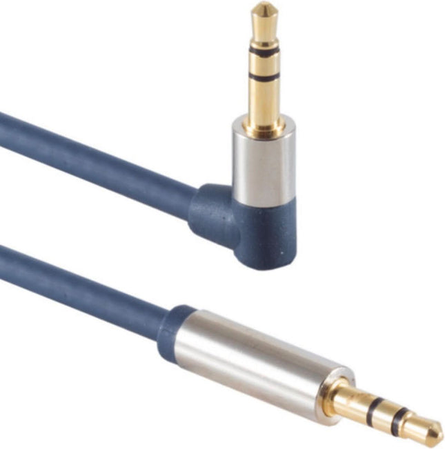 3,5 mm jack premium kabel - Haaks - 1,5 meter - S-conn - Verguld - Blauw