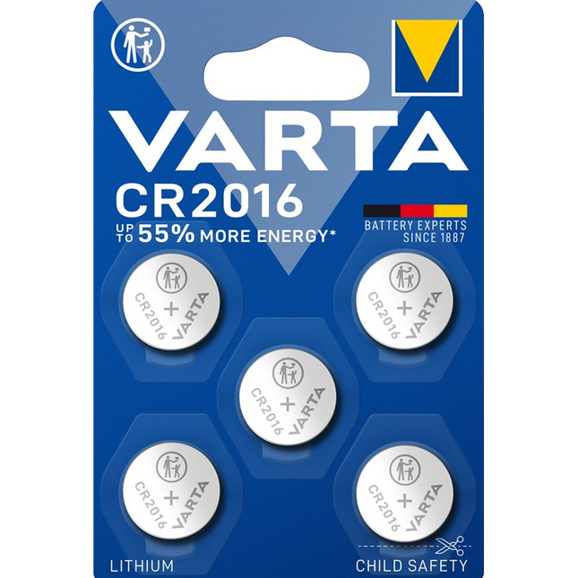 Varta  CR2016 (6016)  Batterijen- 3 Volt -  5 stuks