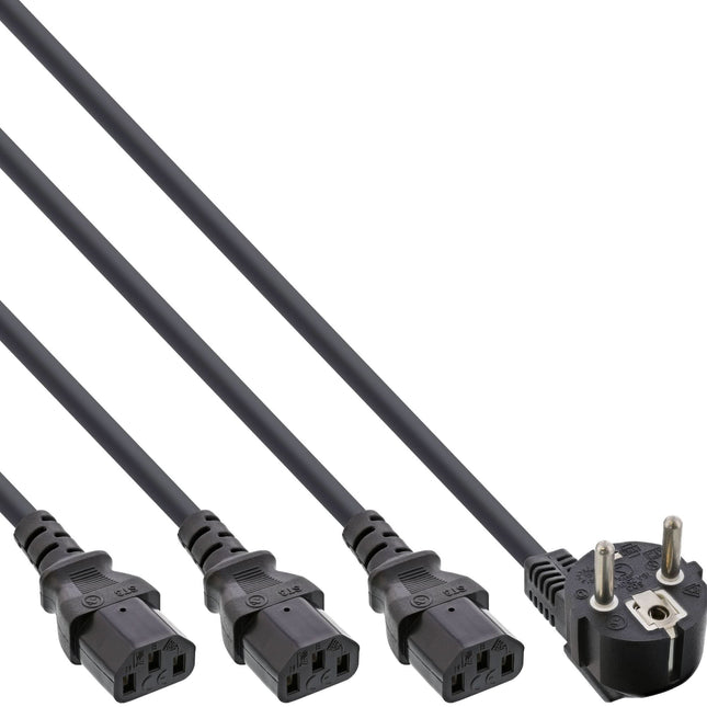 C13 kabel - Splitter naar 3 x C13 - Zwart - 1 meter - haakse schukosteker