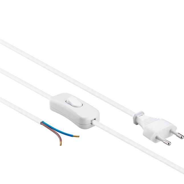 Aansluitsnoer met Eurostekker en schakelaar - 2 x 0,75mm - Wit - 1,5 meter