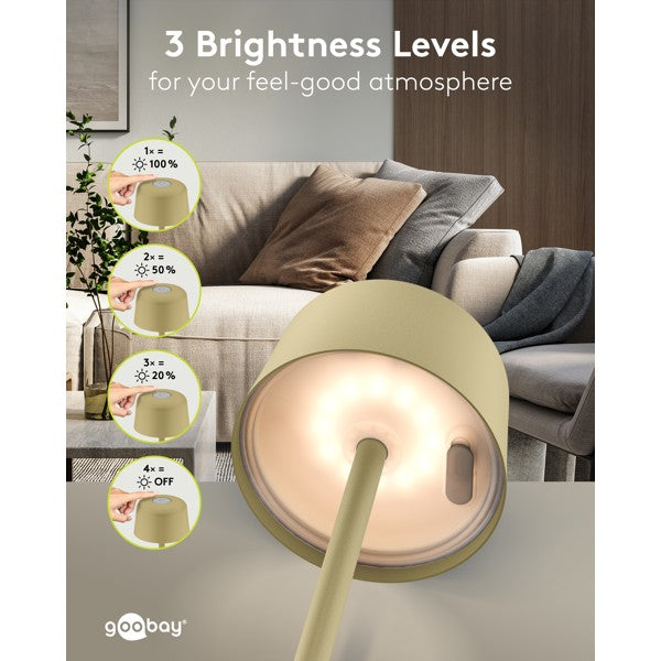 Draadloze LED-Tafellamp – 25 cm – Warm Wit – 3 Helderheidsstanden – Beige