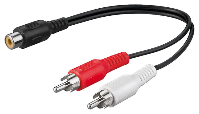 Audio Y-kabeladapter - 2x RCA Mannelijk naar 1x Stereo RCA Vrouwelijk - 20 cm - Zwart