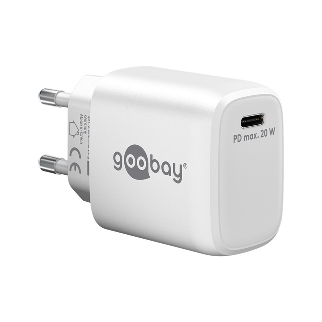 Goobay 20 Watt snellader - 1 x USB C PD - GaN lader - Wit