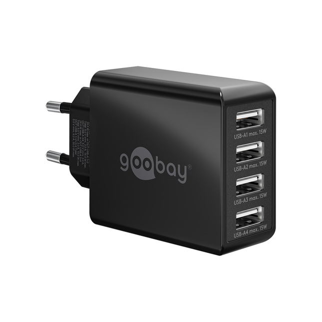Goobay 30 Watt lader - 4 x USB A - Zwart