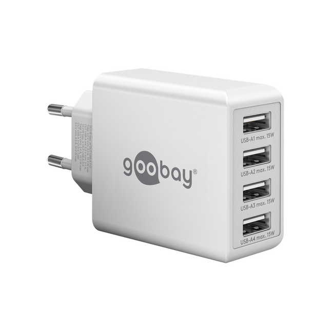 Goobay 30 Watt lader - 4 x USB A - Wit