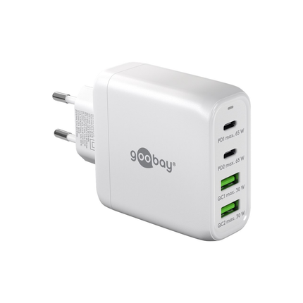 Goobay 68 Watt snellader - 2 x USB C PD + 2 x USB A QC - GaN lader - Met PPS - Wit