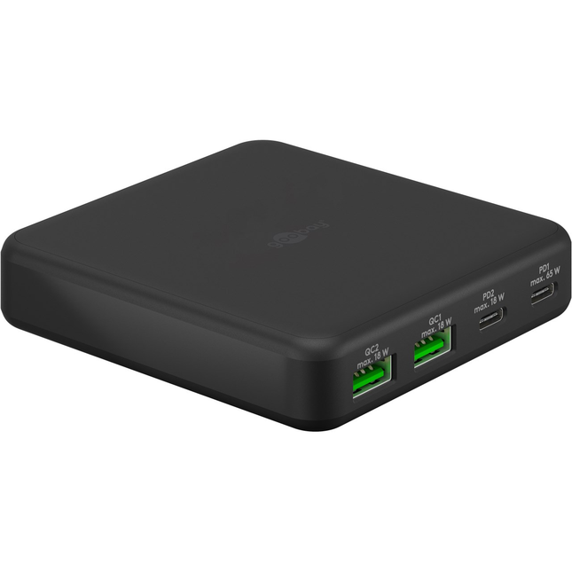 Goobay desktop lader - 2 x USB C PD + 2 x USB A QC - GaN lader - Zwart