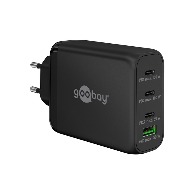 Goobay 100 Watt snellader - 3 x USB C PD + 1 x USB A QC - GaN lader - Met PPS - Zwart