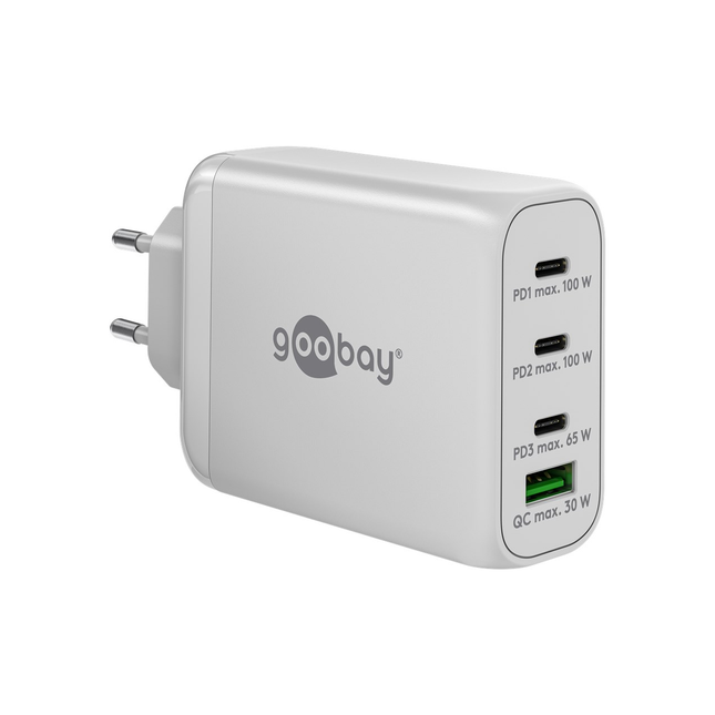 Goobay 100 Watt snellader - 3 x USB C PD + 1 x USB A QC - GaN lader - Met PPS - Wit