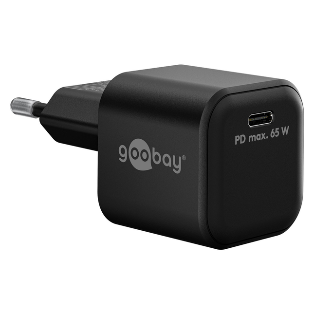 Goobay 65 Watt kleine snellader - 1 x USB C PD - GaN lader - Zwart