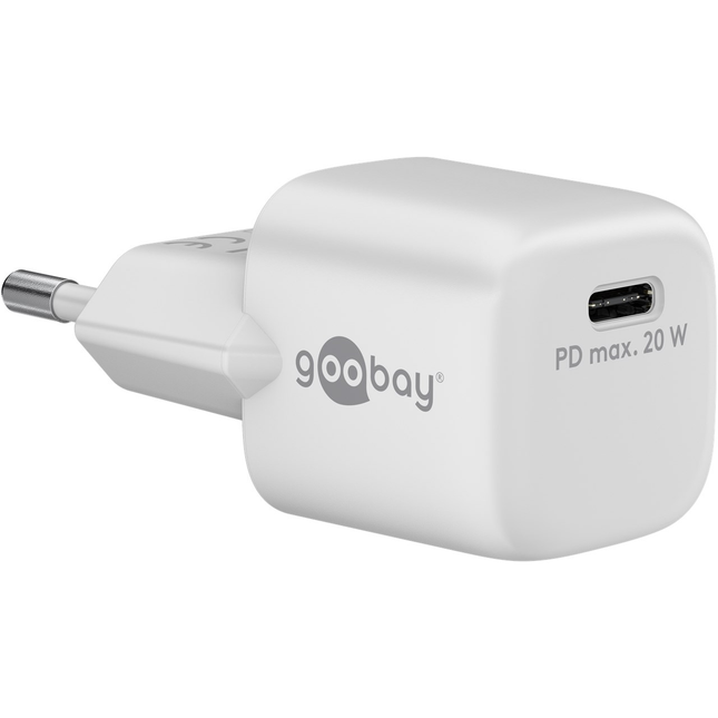 Goobay 20 Watt kleine snellader - 1 x USB C PD - GaN lader - Wit