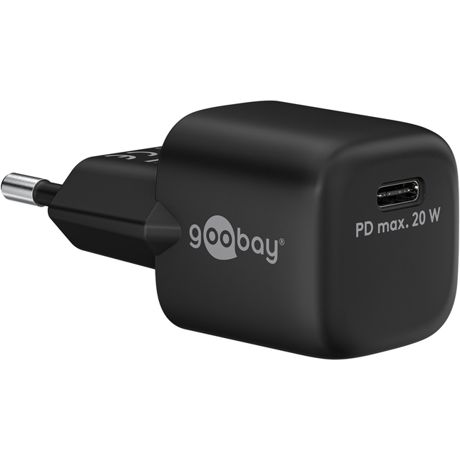 Goobay 20 Watt kleine snellader - 1 x USB C PD - GaN lader - Zwart