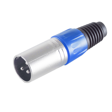 XLR 3-pins connector (mannelijk) – Plastic trekontlasting – grijs/blauw