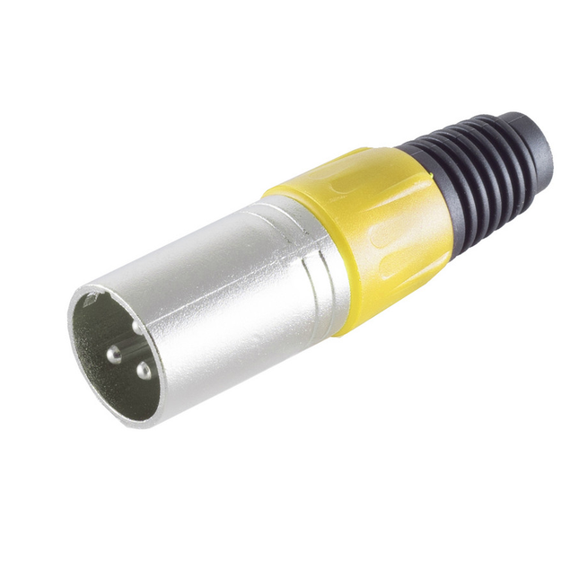 XLR 3-pins connector (mannelijk) – Plastic trekontlasting – grijs/geel