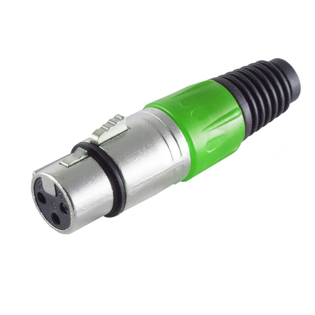 XLR 3-pins connector (vrouwelijk) – recht – met plastic trekontlasting – grijs/groen