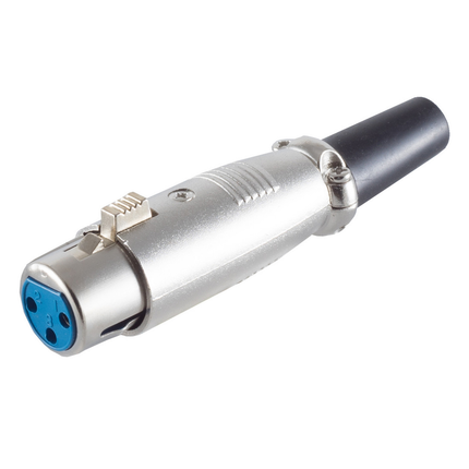 XLR 3-pins connector (vrouwelijk) – rubberen trekontlasting – grijs/zwart